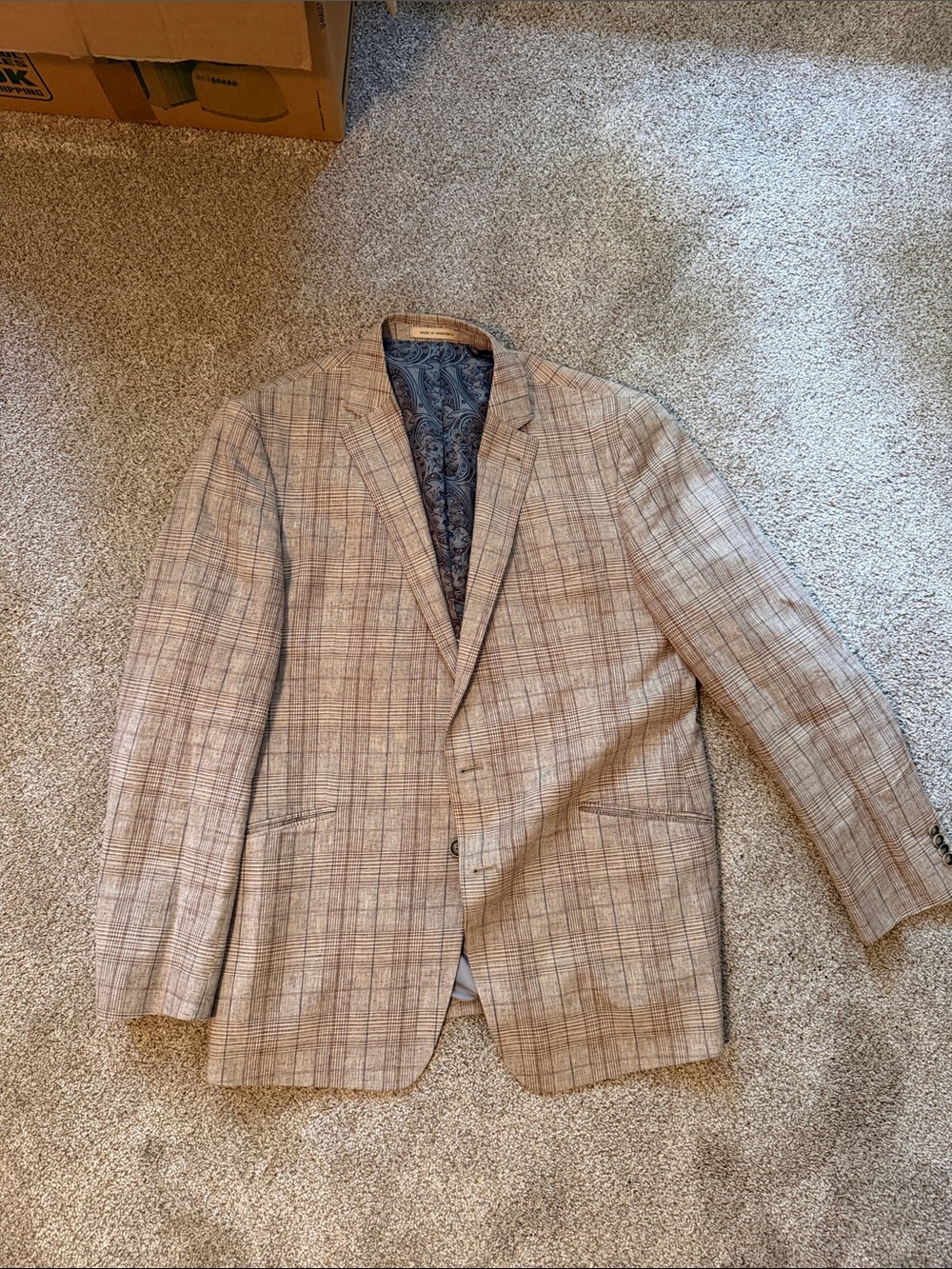 Joseph Aboud 46L slim-fit tan plaid blazer